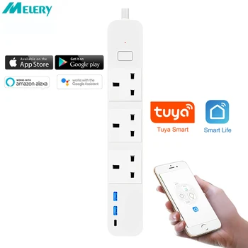 UK Tuya WiFi Smart Power Strip Laiendamine Socket Pistik 2 USB-Porti, 1 Liik-C pult Töötab Koos Google ' i Kodu Alexa Dot Asukoht
