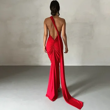 2023 Ühe Õla Backless Reguleeritav Sall Aasa Ruched Seksikas Maxi Kleit Naiste Elegantne Y2K Streetwear Festival Komplekt