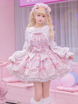Sweet Lolita Stiilis Koomiks Prindi Printsess Kleit Naiste Armas Bow Lace Pool Rihm Kleidid Girly Harajuku Kawaii Y2k Mini Vestidos