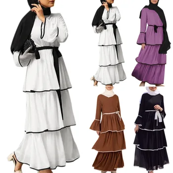 2023 Abaya Naiste Sügis Moslemi Naiste Pikad Varrukad O-kaeluse Värviga Pikk Abaya Maxi Kleit Moslemi Mood Kleidid Abaya Kleit