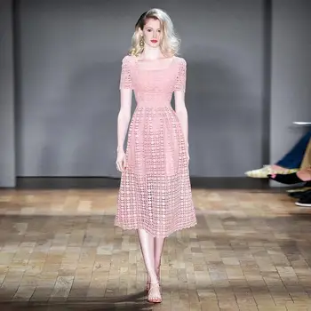 Kõrgemate roosa vintage õõnes pitsiline kleit Naiste Suvel 2023 piiriülese varruka pikkus talje-line seelik