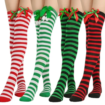 Mood Puuvillased Pikad Sukad Naistele Jõulud Sokid Bowknot Palli Üle Põlve Sokid Triibulised Sokid Tüdrukutele Reie Kõrge Sokid