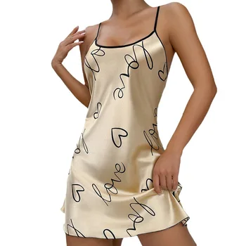 Holiday Stiilis Suspender Kleit Naised Armastavad Prindi Pidu Seksikas-Kleidid Satiin Lühike Seelik Nightdress Pidžaama Kodus Kandma
