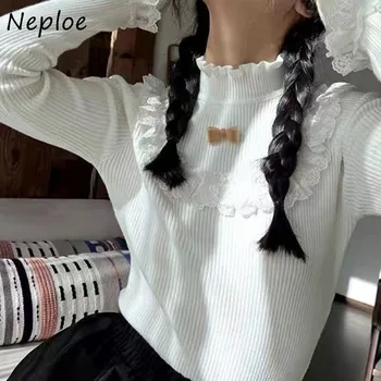 Neploe korea Fashion Seen Valge T-särgid 2023 aasta Sügisel Slim Fit Läbilöök Topid Naistele Y2k Grunge Pikad Varrukad Pits Tees