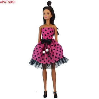 Fashion Pink Polka Dot Pits Kleit Barbie Printsess Varrukateta Pool Kleit Barbie Mannekeeni Riided Varustus Lapsed DIY Mänguasjad