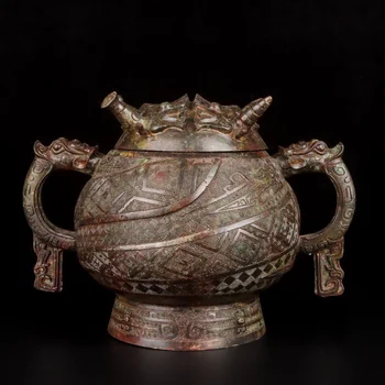 LAOJUNLU Lääne-Zhou Pronks Double Dragon Koletis Nägu Guan Hiina Traditsiooniline Stiili Antiik Kunsti Kingitused, Käsitöö