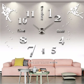 Suur seinakellad Vaikne Akrüül-isekleepuv DIY 3D Digital Wall Clock Kleebis Angel inglise Tähed Suured Kella Home Decor
