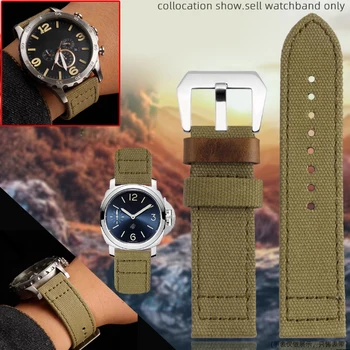 Eest Panerai ZENITH fossiilsete Breitling kahepoolne lõuend Watchband 24mm meeste Retro Kella rihm Cowhide alt Paksemaks ja käevõru