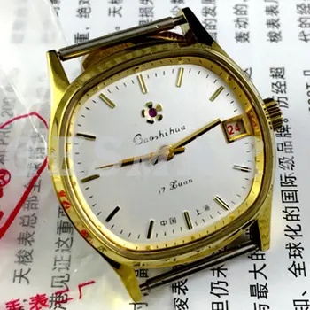 33mm Shanghai Käsitsi Mehaaniline Vaadata Kuldne Nael Valge Dial Ühe Kalender