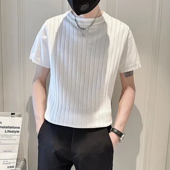 Meeste Suvine Vabaaja Lühikese varrukaga, kanna Silmkoelised T-särk Meeste kvaliteetse Ice Siid Casual T-särk korea Stiilis Brändi Riided M-3XL