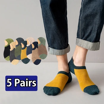 5 Paari Meeste Puuvillased Sokid Suvel Hingavad Õhukesed Vabaaja Paat Sokid Nähtamatu Silikoon Anti Tõsta Spordi Sokid Low Cut Lühikesed Sokid