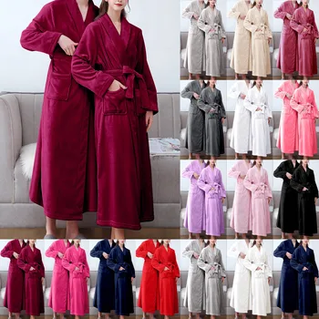 Paar Pehme Soe Coral Fliis Pikk Hommikumantel Talvel Kimono Lapp Vann Rüü Nightgowns Homewear Kaste Kleit Mees Sleepwear Spa