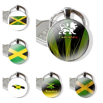 Cartoon Fashion Design Creative Retro Jamaica Riigi lipu Klaas kivi ümber Võtmehoidja Ripats-Auto Võti Ketid Käsitöö