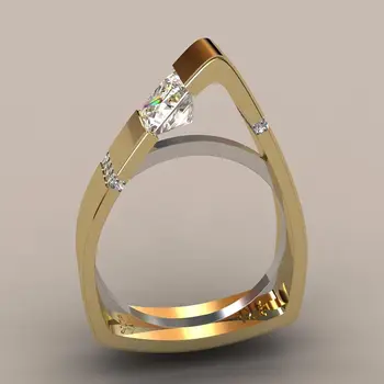 Euroopa ja Ameerika loominguline geomeetriline kolmnurk teemant sõrmus soovi väliskaubanduse 18k pinnatud kulla värvi eraldamine ringi naine