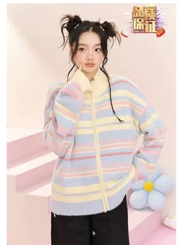 Korobov Värviline Triibuline Kampsun Sügisel Vintage Lukuga Kampsun, Naiste Riided Harajuku Y2k Knitwears Korea Fashion Tõmba Femme